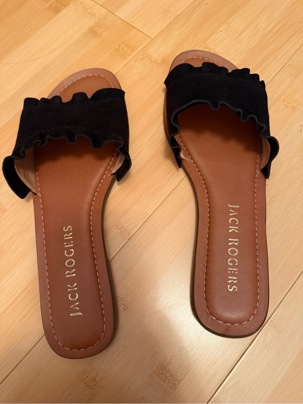 Jack Rogers Black Ruffle Slide Sandals